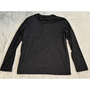 Gaiam Mens Long Sleeve Henley Shirt Charcoal Gray Heather Space Dye Top Size XL
